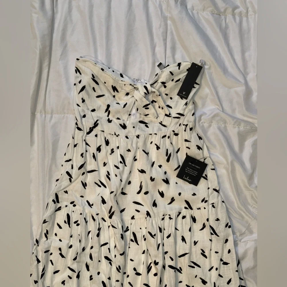Lulus So Stylish White Abstract Print Tie-Front Strapless Midi Dress NWT - Picture 4 of 6